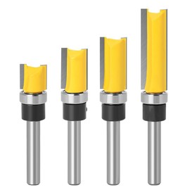 Bohaner Bohaner 4 Pcs 1/4 Inch Shank Flush Trim Pattern Router Bit Set Professional Straight Flush Trim Tools Woodworking Template Router Cutter with Bearing Wood Top Woodworking Milling Tools