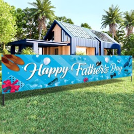 KORHONEN Happy Fathers Day Banner Decorations, Happy Father's Day Banner Backdrop for Fathers Day Party Decorations, Happy Fathers Day Decorations Yard Sign for Indoor Outdoor(Light Blue)
