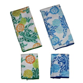 Sea Turtle 4 Piece Set Microfiber Kitchen Towels and Dish Cloths