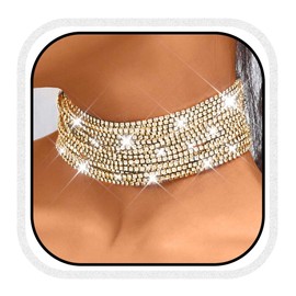 Reaky Choker Necklaces Gold Layered Necklace Sparkly Rhinestone Necklaces Jewelry for Women (Gold)