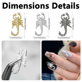 JERCLITY 30 Pieces Scorpion Nail Charms 3 Colors Scorpion Charms for Nails Gold Silver Nail Charms Scorpion Nail Gems and Charms for Women Girls Nail Art