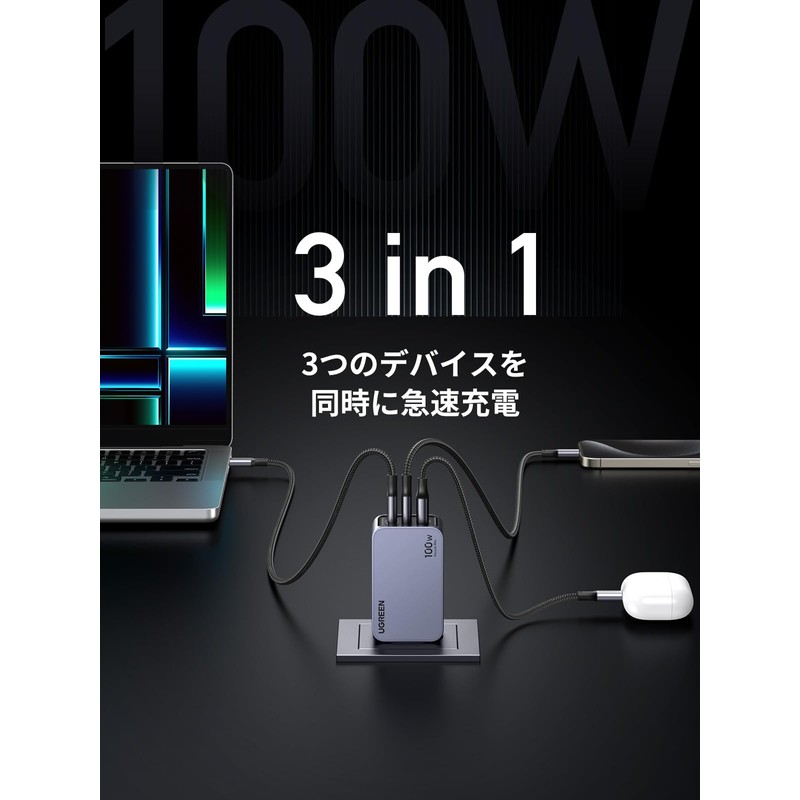 UGREEN Nexode Pro Charger 100W 3 Ports Compact and Lightweight