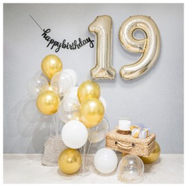 【風船屋】Selectable Numbers 19th Birthday Number Balloons Stylish Birthday Decoration Set for Girls, Boys, Adults, Surprise, Luxurious, Elegant Present (19 years old)