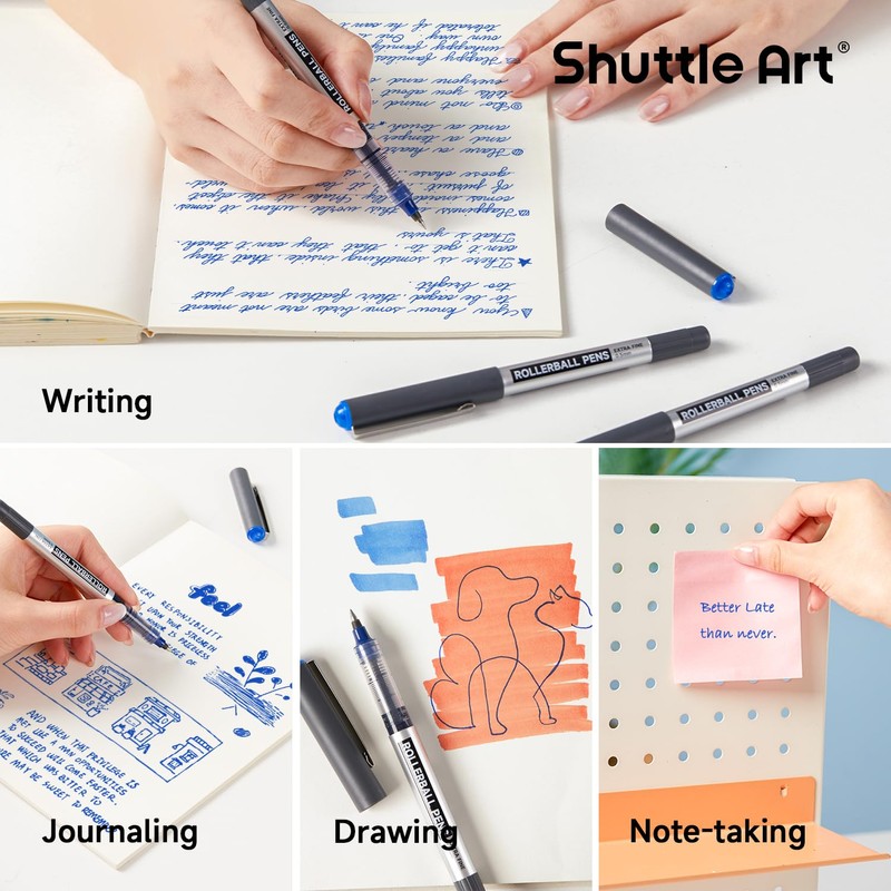 Shuttle Art RollerBall Pens, 25 Pack Blue Fine Point Roller