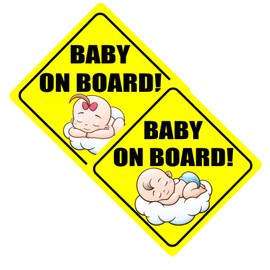Baby on Board Magnets for Car - Bright Yellow Funny Reflective Sticker for Bumper,Child Safety Sign for Car(1 Boy,1 Girl)