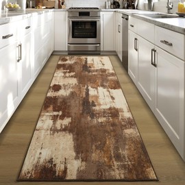 Merelax 2x6 Entryway Long Runner Area Rug, Brown Washable Modern Abstract Entry Rugs for Kitchen Bedroom Hallways Living Room, Coffee Non Slip Carpet for Indoor Door High Traffic Family Room Decor