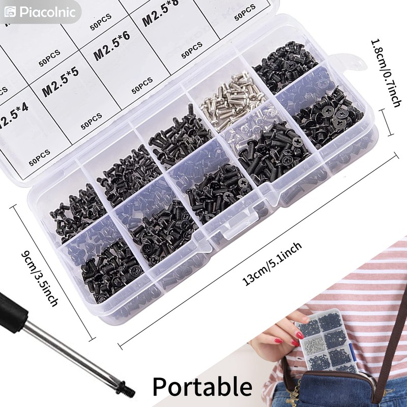 500PCS M2 M2.5 M3 Laptop Notebook Computer Replacement Screws Kit,
