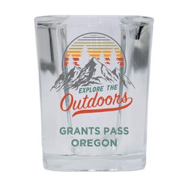 Grants Pass Oregon Explore the Outdoors Souvenir 2 Ounce Square Base Liquor Shot Glass