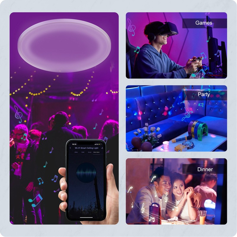 Smart Ceiling Light WiFi 25W Cold and Warm Light RGB