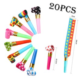 Pack of 20 party horns, party flushes, noise maker, party fun, multi-coloured blower party whistle, noisemaker, for New Year, birthday party, children's party, Christmas
