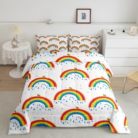 Rainbow Comforter Set for Kids Boys Girls Multicolor Comforter Cartoon Birds Bedding Set Decor Colorful Rainbow Print Duvet Set Full Size Quilt 3Pcs Boys