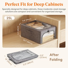 Lifewit 3 Pack Clothes Storage Bins with Metal Frame, Foldable Clothing Storage Bins with Lids, 25L Stackable Storage Box Storage Bags Fabric Bins Organizer with Clear Window＆ Zippers＆ Sturdy Handles