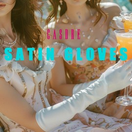 Casdre Wedding Satin Gloves Bridal Gloves 1920s Party Prom Elbow Length Long Opera Gloves Jewerly for Women and Girls (white)