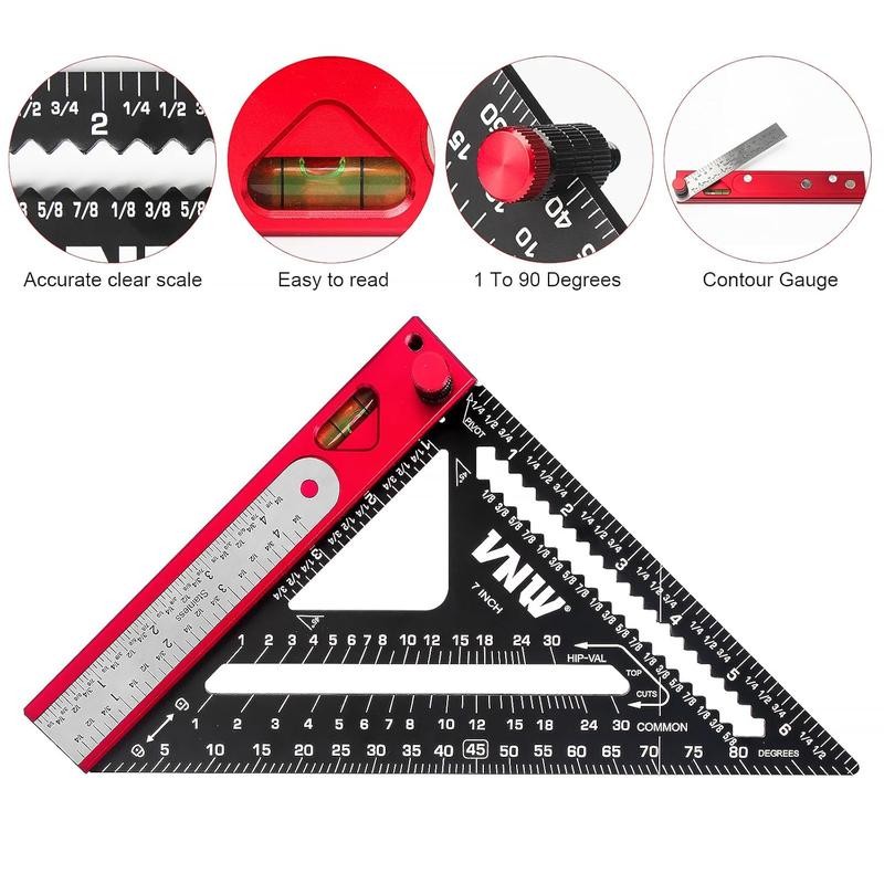 6 in 1 Rafter Square with Carpenter Pencil, 7in Rafter