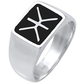 Kuzzoi 0601860719 Men's Signet Ring, Solid 14 mm Wide in 925 Sterling Silver, Black Enamel Logo, Ring for Men in Ring Size 60-66, Silver, No Gemstone