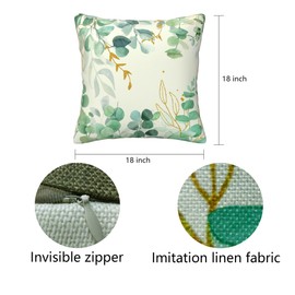 AGAXOZW Spring Pillow Covers 18x18 Set of 4 Eucalyptus Leaves Throw Pillows Cover Sofa Couch Pillow Cases for Indoor Home Decor Decorations