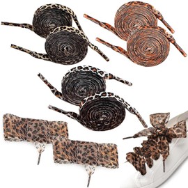 oooaooo 4 Pairs of Shoe Laces, Leopard Shoe Laces, Satin Laces, Fashionable Wide Leopard for Trainers and Casual Shoes, Fashionable Accessories