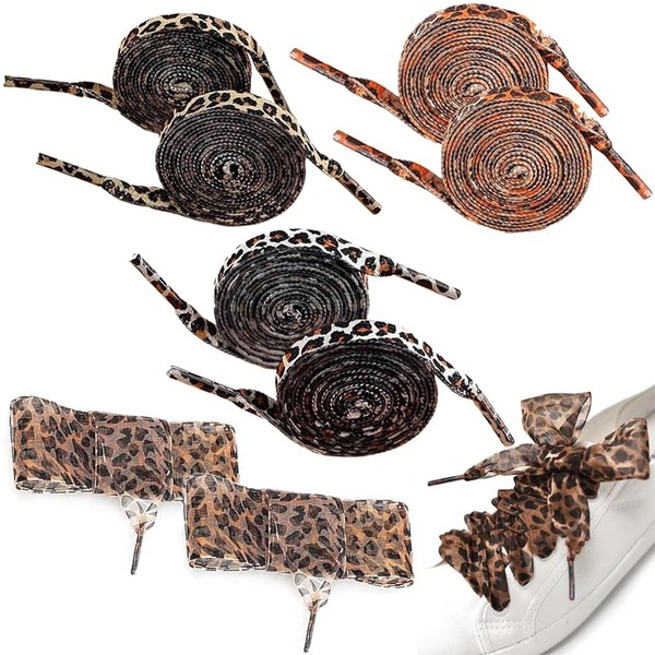 oooaooo 4 Pairs of Shoe Laces, Leopard Shoe Laces, Satin