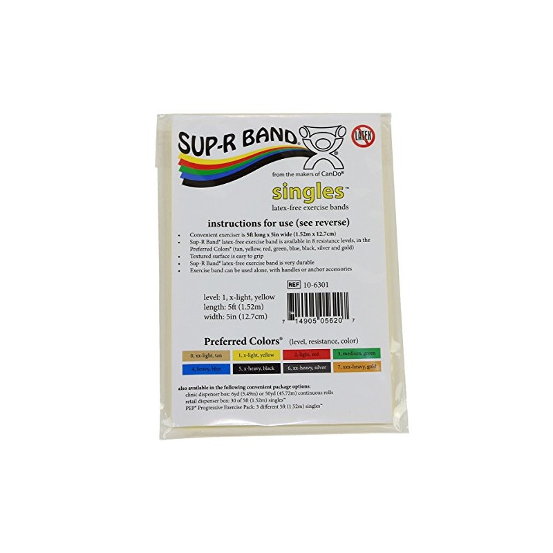 CanDo 10-6301 Sup-R Latex Free Exercise Band, 5' Singles, X-Light,