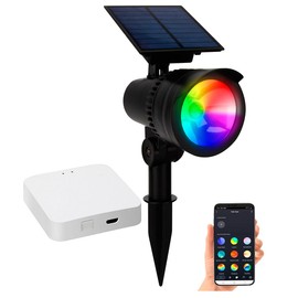 Lunartec Solar Garden Plug: RGB CCT LED Spot with Bluetooth, 50 lm, 1 W, IP44 Including Gateway (Smart Solar LED Spotlight, Solar Spotlight with Ground Spike, Garden Light Floor Lamp)