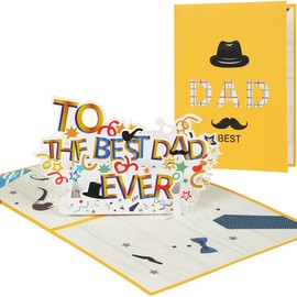 Fathers Day Pop Up Card, 3D Best Dad Theme Father's Day Card, Happy Birthday Card for Men Him, Funny Greeting Card with Note Card and Envelope for Dad Husband Boyfriend Grandpa