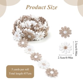 5 Yard 25 mm Flower Lace Ribbon, Lace Trim, Embroidery, Decorative Ribbon, Decorative Ribbon, Borders, Ribbons, Floral Ribbon, Borders and Ribbons, Daisy Decoration for Sewing, Clothing, Decoration,