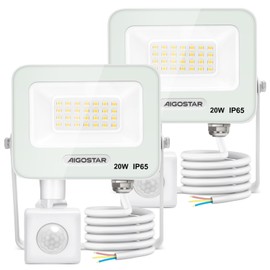 Aigostar 20 W LED Spotlight with Motion Sensor Outdoor, Pack of 2, 1650 lm, 4000 K Natural White Outdoor Spotlight, IP65 Waterproof Spotlight, Floodlight for Indoor and Outdoor Use, Garden, Courtyards