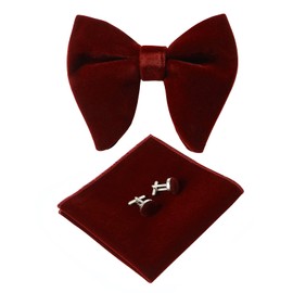 HOULIFE Bow Tie Set for Men – Adjustable Velvet Pre-tied Bowtie, Solid Colour Pocket Square, Cufflinks Set for Groom Wedding Party Formal with Gift Box (Burgundy)