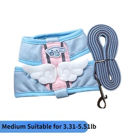 Rabbit Harness and Leash for Walking Escape Proof - Cute Angle Swing Mesh Breathable Bunny Vest Harness Outdoor Camping Hiking Training - Also Suit for Ferret Kittn Puppy Small Animals (Medium)