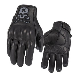 Keebik Goatskin Leather Motorcycle Motorbike Powersports Racing Gloves Reflective Skull Touchscreen for Men and Women Model (Black, X-Large)