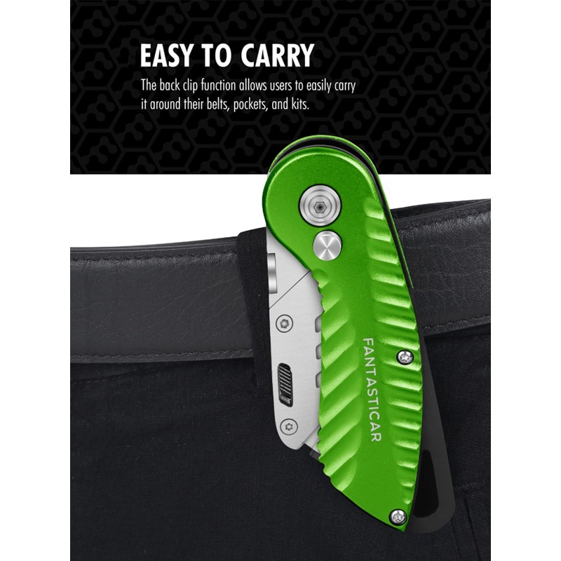 FantastiCAR Folding Utility Knife, Sturdy Metal Box Cutter with Extra