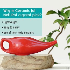 WG inc WG inc Ceramic Neti Pot, Handcrafted Nasal Cleaning Cup for Sinus & Congestion Relief, Leakproof Dishwasher Safe Eco Friendly Neti Pot with Cotton Napkin (Red)