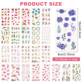 CustomyLife 24 Sheet 360pcs+ Flower Leaf Washi Sticker for Scrapbooking, Self-Adhesive Nature Cherry Blossom Decal, Vintage Decorative Sticker for Calendar Planner Journal Notebook DIY Craft