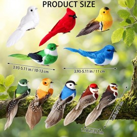 10Pcs Artificial Birds, Feather and Foam Crafted Decorative Birds for Home and Garden Displays, Realistic Looking Bird Ornaments with Detailed Feather Textures and Lightweight Design