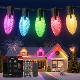 YAYZA! Smart C9 Christmas Lights Outdoor 130FT 200 LED C9 String Lights, APP Remote Controlled, Dimmable RGB String Lights with 58 Modes Color Changing Christmas Tree Lights for Indoor Outside Patio