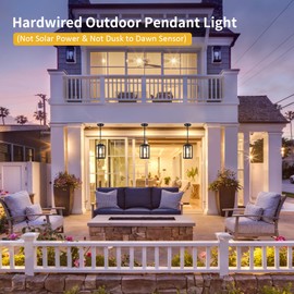 11'' Outdoor Pendant Light, Modern Outside Chandelier Outdoor Hanging Lantern Light, Matte Black with Clear Glass, Exterior Pendant Lighting Fixture for Porch, Yard, Gazebo, 1Pack