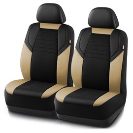 Rubbermaid Car Seat Cover, Leather & Air-Cool Mesh Front Seat Cover, Airbag Compatible, Slip-On Installation, Automotive Seat Cover Universal Fit for Most Cars, Trucks, SUVs-Beige