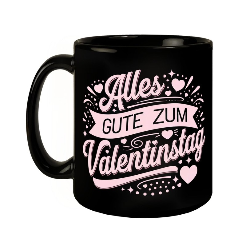 Alles Gute zum Valentinstag mit rosa Herzen Tasse Perfekter Kaffeebecher