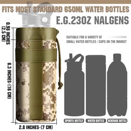IronSeals Adjustable Tactical Water Bottle Pouch Foldable MOLLE Water Bottle Holder Drawstring Open Top Travel Water Bottle Bag