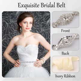 URROMA Beige Wedding Bridal Belts Crystal Rhinestone Belt Bridesmaid Gown Sash for Women Accessories Dress Matching