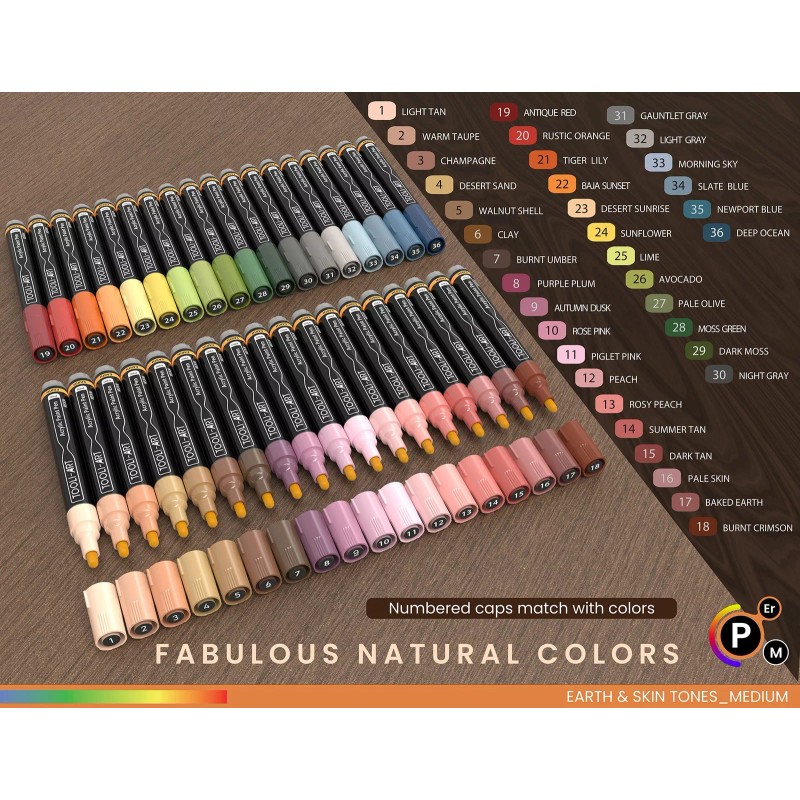 TOOLI-ART 36 Acrylic Paint Pens Skin and Earth Tones (3mm