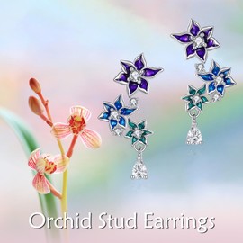 NIFUNAO Orchid Earrings 925 Sterling Silver Orchid Stud Earrings Floral Earrings Orchid Jewelry for Women Sensitive Ears
