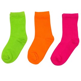 APOSITV Kids Neon Color Socks, Children's Fluorescent Socks, Solid, Colorful, Flashy, Set of 3 Pairs, multicolor