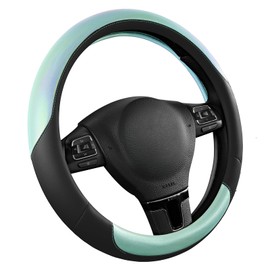 Road Comforts Steering Wheel Cover – Breathable Leather Steering Wheel Cover, Anti-Slip Grip, Universal Fit 14.5” to 15”, Heat & Cold Resistant for Cars, SUVs, and Trucks – Black & Light Blue
