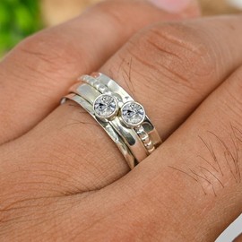 JEWELSTREZORO Moissanit Edelstein 925 Sterling Silber Stilvoller handgefertigter Band Ring Geschenkartikel Männer & Frauen Alle Größen TSR155BD_27 (73 (23.2))