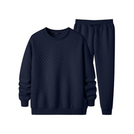 JMIERR Track Suits for Men Set 2 Piece Airport Outfits Long Sleeve Crewneck Sweatshirts & Joggers Drawstring Sweatpants Fall Tracksuit Sweatsuits Matching Lounge Sets, Large, Navy Blue