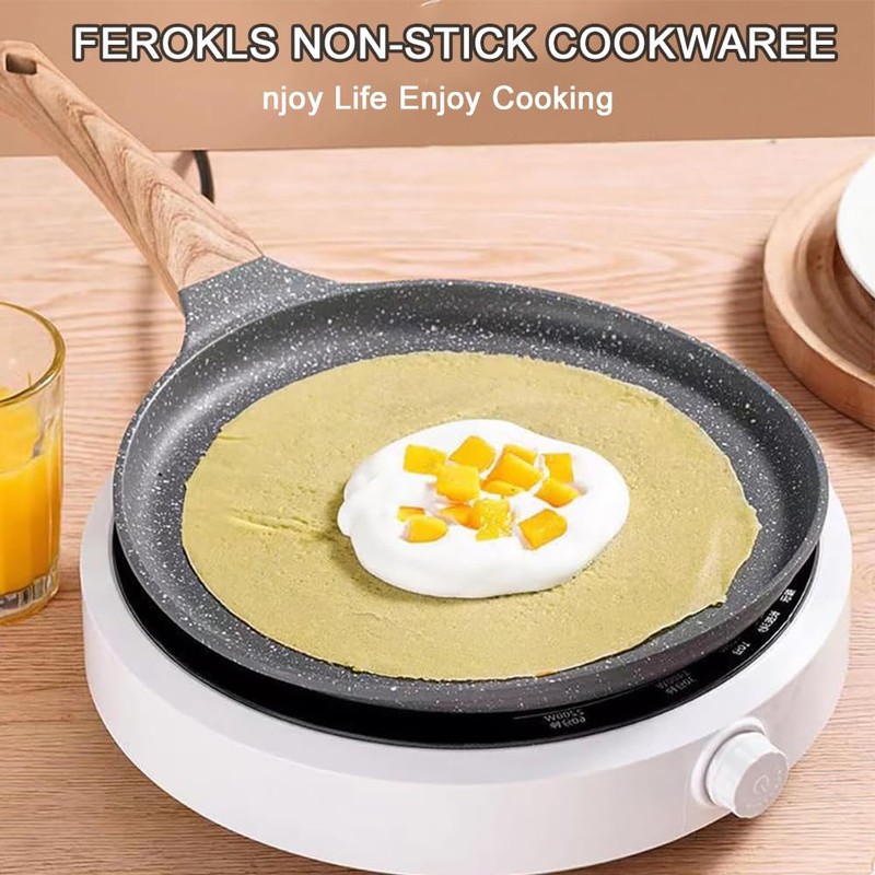 Nonstick Granite Crepe Pan, 10 Inch Flat Dosa Tawa Griddle