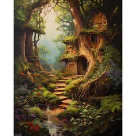 XTXGERL DIY Paint by Numbers on Canvas, Enchanted Forest Hideaway, DIY Canvas Oil Painting Kit for Adults for Bedroom Office Arts Craft Decor, 40x50cm