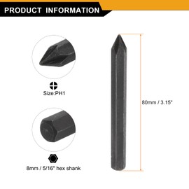 HARFINGTON 2pcs PH1 Phillips Screwdriver Bit 5/16" Hex Shank 80mm/3.15" Length Magnetic Cross Head Hex Bits S2 Steel Screw Driver Bit for Impact Electric Screw Driver Power Tools, Black
