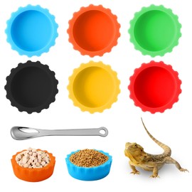 6 Pcs Crested Gecko Food and Water Bowl with 1 Spoon, Reptile Feeding Cups for Lizards, Isopods & Small Pets, Easy-Clean Silicone Set